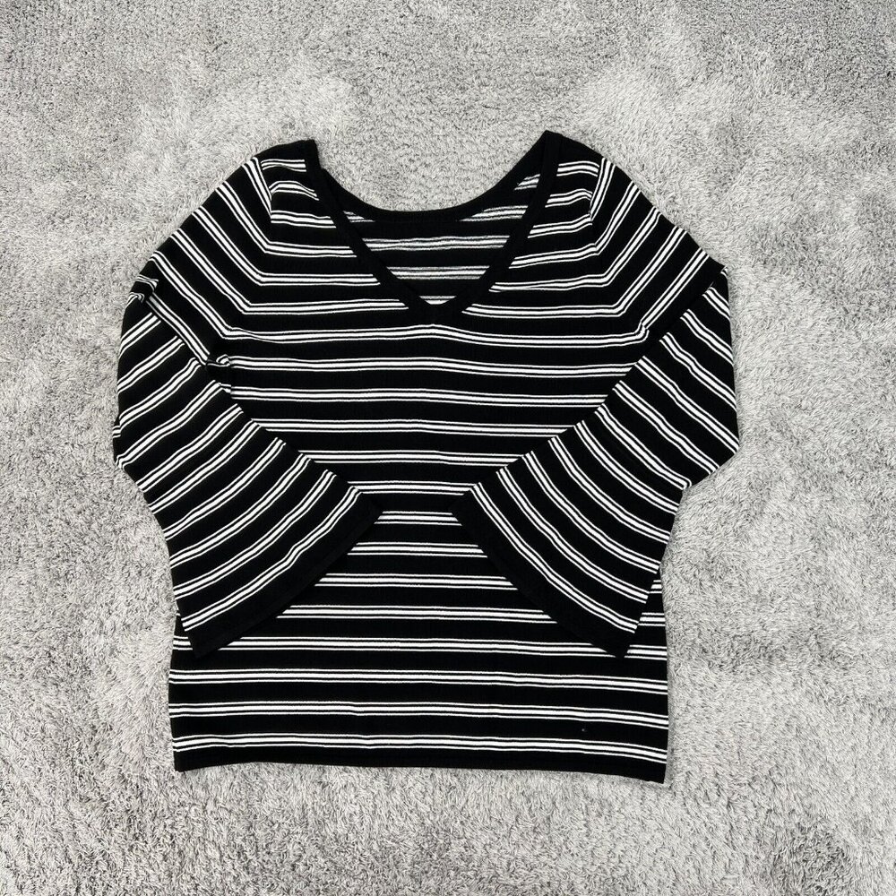 White House Black Market Sweater XL Black White Striped Reversible Pullover NWT